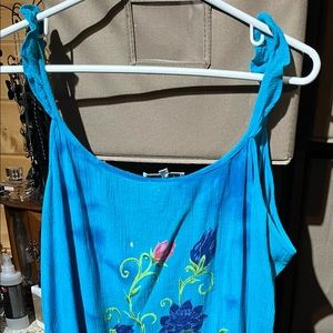 Gauze, Turquoise with Floral Design Sundress